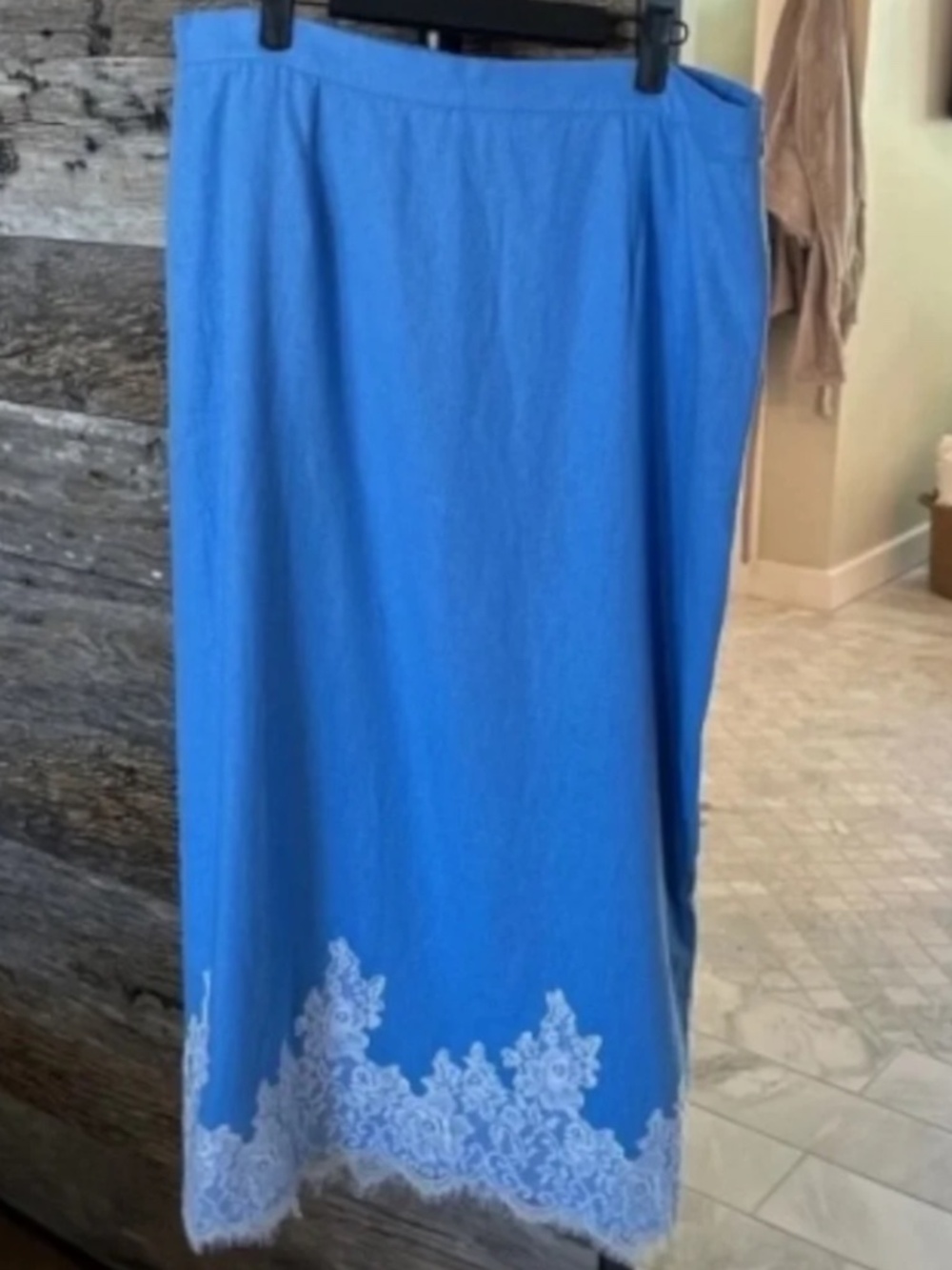 WAYF Pippa Lace Trim Linen Blend Midi Skirt XL Blue - Picture 2 of 11